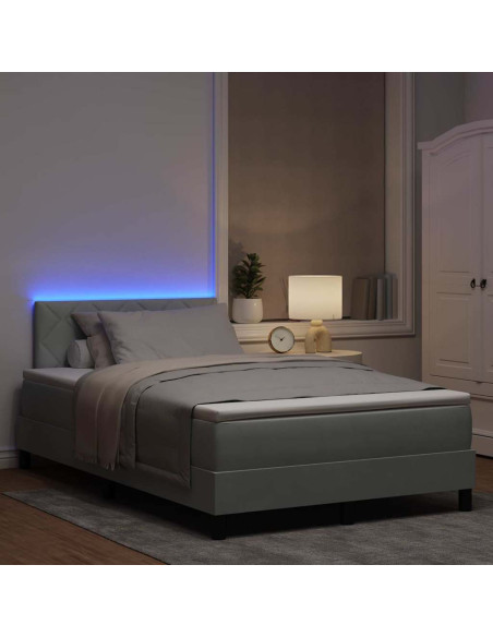 Letto a Sorgente LED con led Grigio chiaro 120 x 200 cm Velluto