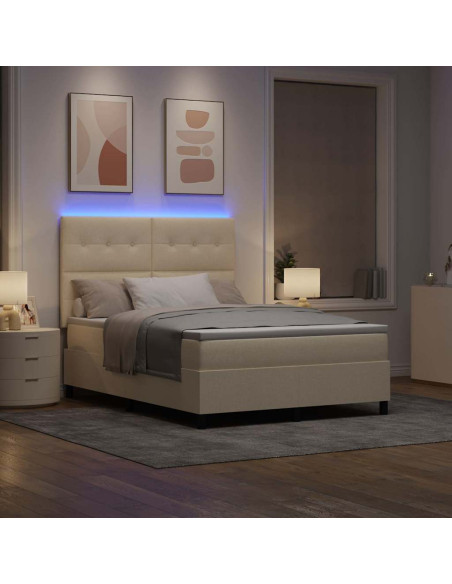 Letto a molle con materasso con led Crema 140 x 190 cm Tessuto