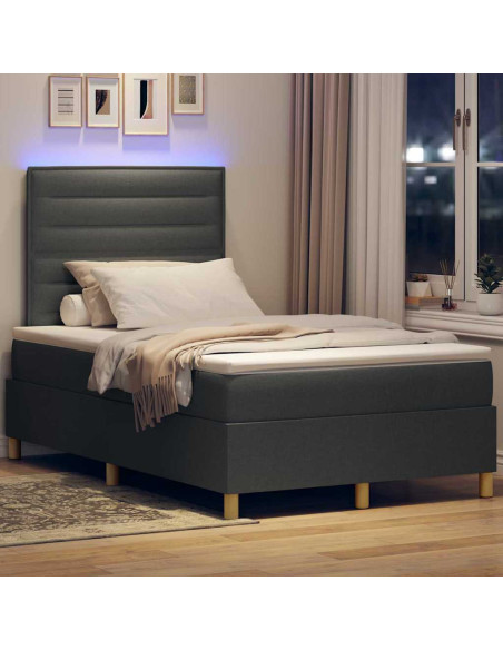 Letto a Sorgente LED Grigio scuro 120 x 190 cm Tessuto