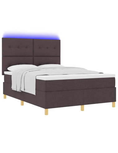 Letto a Sorgente LED Marrone Scuro 140 x 190 cm Tessuto
