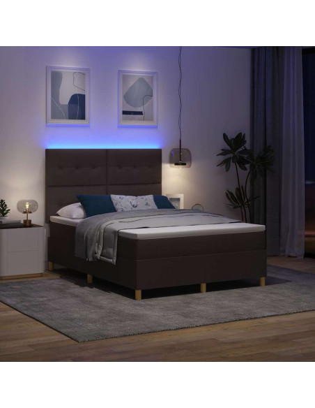 Letto a Sorgente LED Marrone Scuro 140 x 190 cm Tessuto