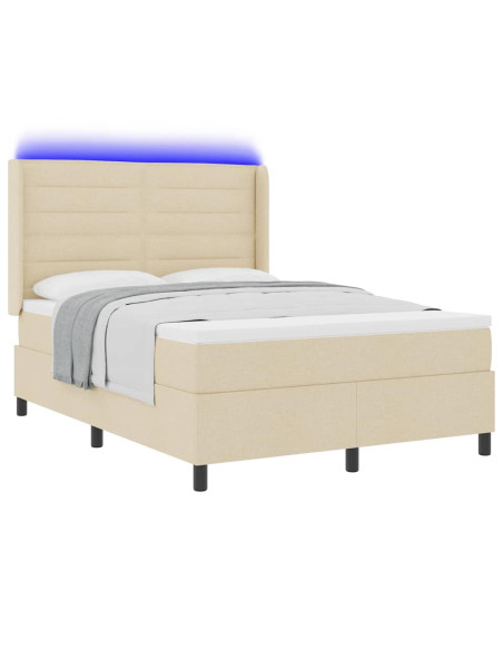 Letto a Sorgente LED con materasso Crema 140 x 190 cm Tessuto