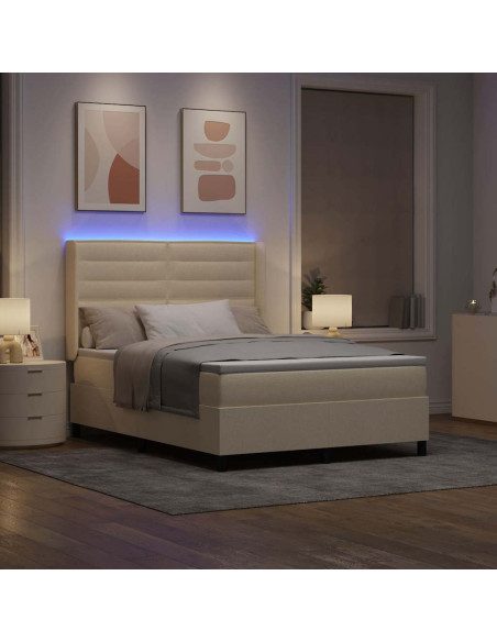 Letto a Sorgente LED con materasso Crema 140 x 190 cm Tessuto