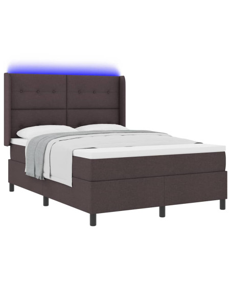 Letto a Sorgente LED Marrone Scuro 140 x 190 cm Tessuto