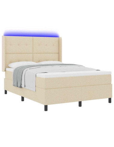 Letto a Sorgente LED con materasso Crema 140 x 190 cm Tessuto