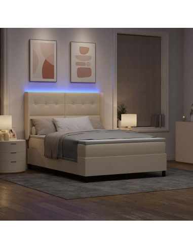 Letto a Sorgente LED con materasso Crema 140 x 190 cm Tessuto