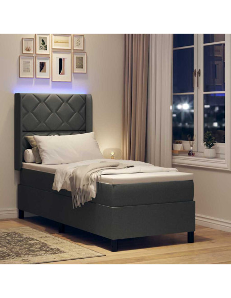 Letto a Sorgente LED Grigio scuro 80 x 200 cm Tessuto