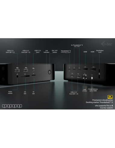 i-tec Thunderbolt5 Quattro Display Docking Station, 5x USB, 2.5 GLAN + Power Delivery 140W