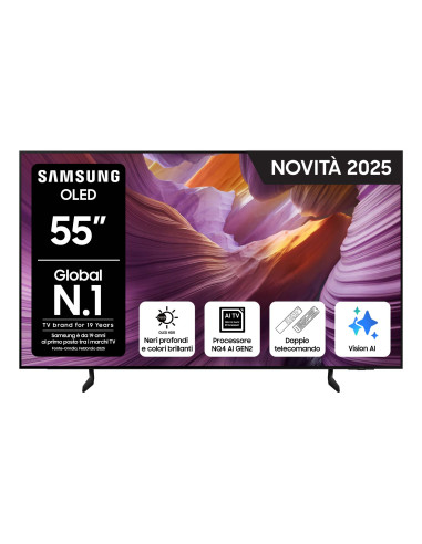 Samsung OLED AI TV 55" QE55S85FAUXZT 4K, Processore NQ4 AI Gen2, 4K AI Upscaling, Schermo antiriflesso, OLED HDR, Dolby Atmos & 