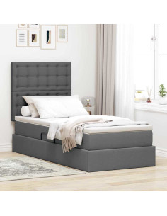 Letto con contenitore e LED Grigio scuro 90 x 200 cm Poliestere