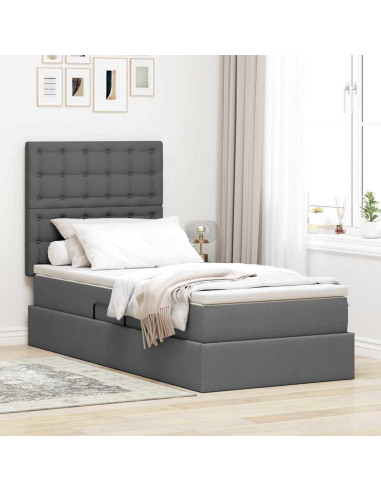 Letto con contenitore e LED Grigio scuro 90 x 200 cm Poliestere
