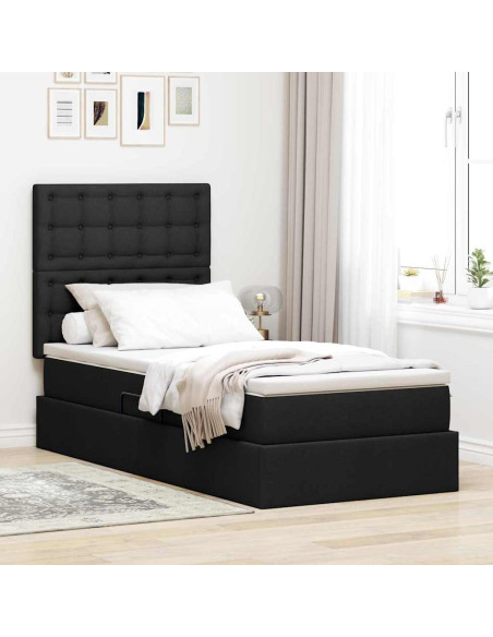 Letto con contenitore e LED con led Nero 90 x 190 cm Poliestere