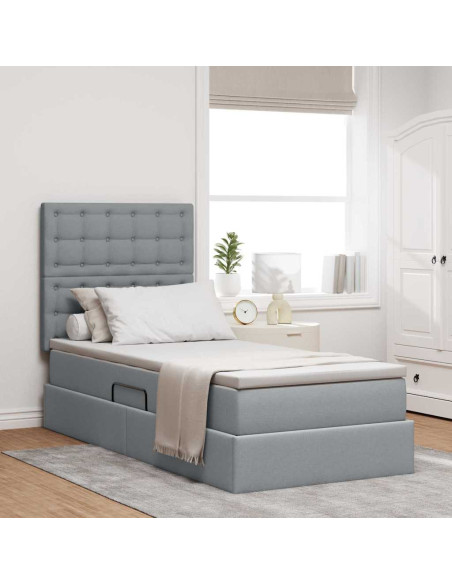 Letto con contenitore e LED con led Grigio chiaro 90 x 190 cm