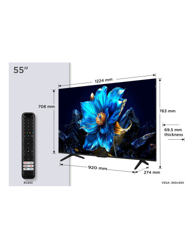 TCL P7K Serie Smart TV QLED 4K 55" 55P7K, Dolby Vision - Atmos, HDR10+, Google TV