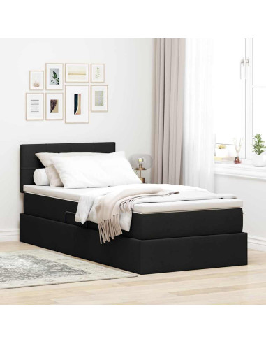 Letto con contenitore e LED con led Nero 90 x 190 cm Tessuto