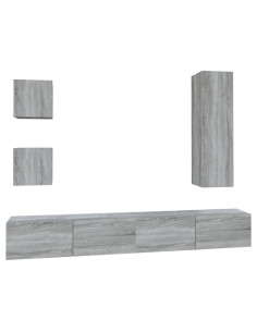 Set di Mobili Porta TV 5 pz Grigio Sonoma in Legno Multistrato
