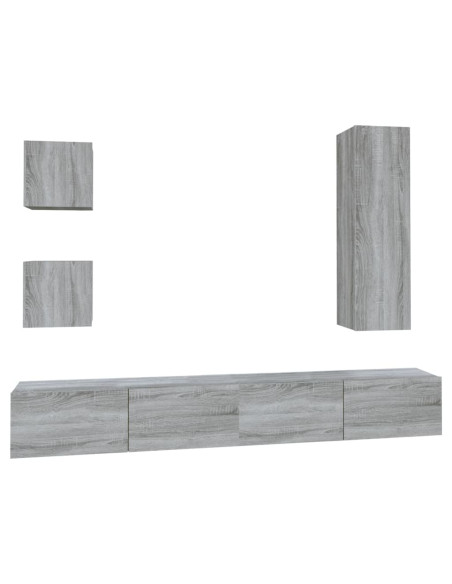Set di Mobili Porta TV 5 pz Grigio Sonoma in Legno Multistrato