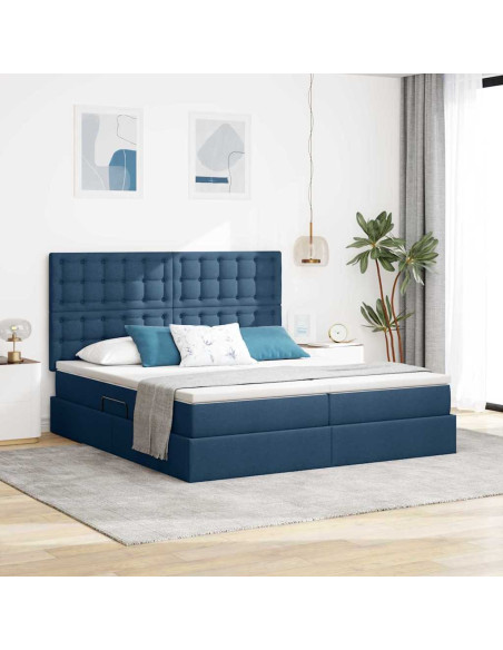 Letto con luci a strisce a LED Blu 200 x 200 cm Tessuto