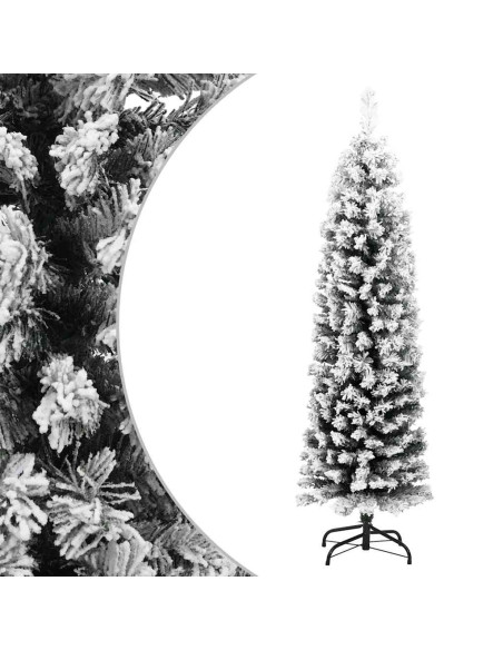 Albero di Natale Sottile con Neve Fioccata Verde 120 cm PVC