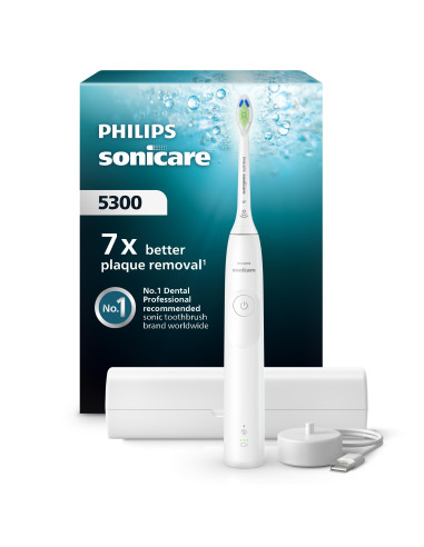 Philips Sonicare serie 5300 Spazzolino elettrico sonico con base di ricarica e sensore di pressione colore bianco HX7108/02