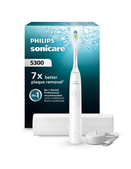 Philips Sonicare serie 5300 Spazzolino elettrico sonico con base di ricarica e sensore di pressione colore bianco HX7108/02