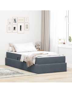Letto con contenitore e materasso Grigio scuro 90 x 200 cm