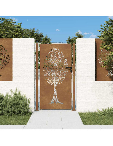 Cancello da giardino 100x175 cm in acciaio Corten con design ad albero