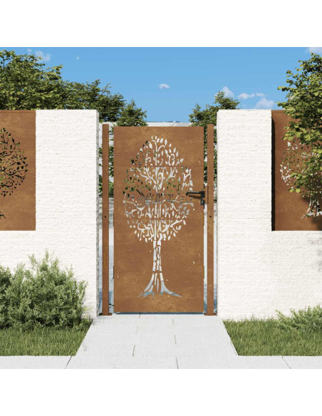 Cancello da giardino 100x175 cm in acciaio Corten con design ad albero