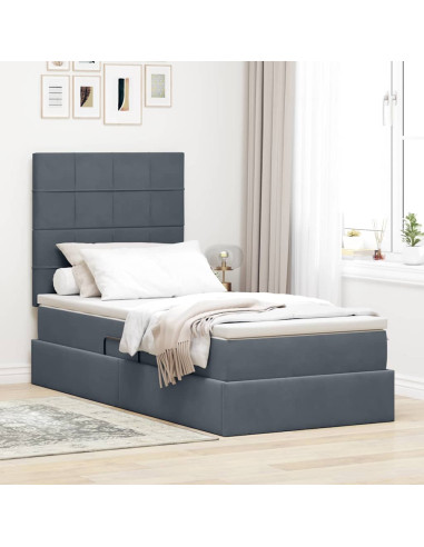 Letto con contenitore e materasso Grigio scuro 90 x 200 cm