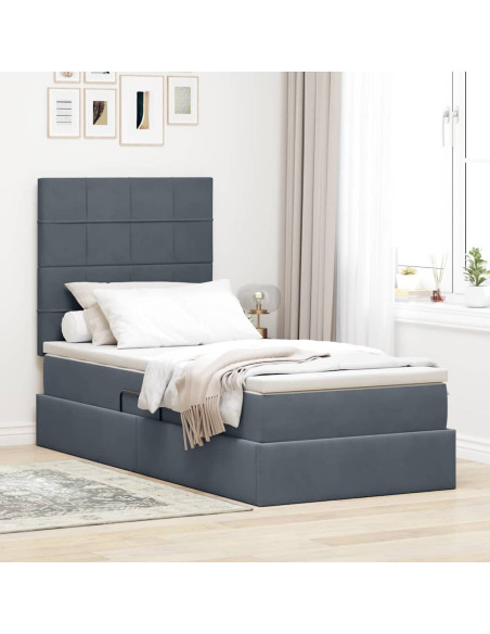 Letto con contenitore e materasso Grigio scuro 90 x 200 cm