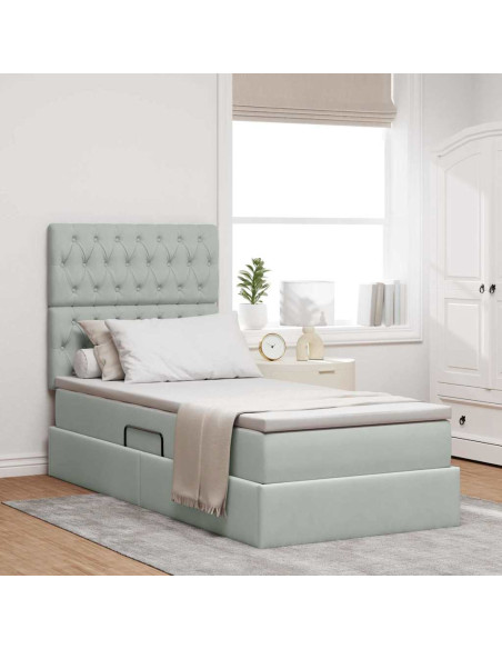 Letto con contenitore e materasso Grigio chiaro 90 x 200 cm