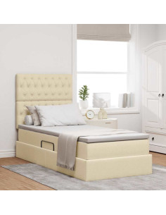 Letto con contenitore e LED Crema 90 x 190 cm Poliestere