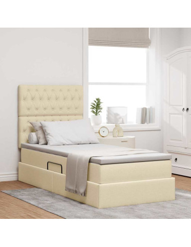 Letto con contenitore e LED Crema 90 x 190 cm Poliestere