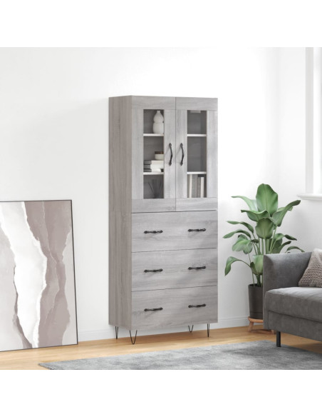 Credenza Grigio Sonoma 69,5x34x180 cm in Legno Multistrato