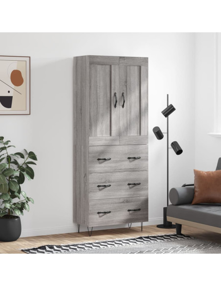 Credenza Grigio Sonoma 69,5x34x180 cm in Legno Multistrato