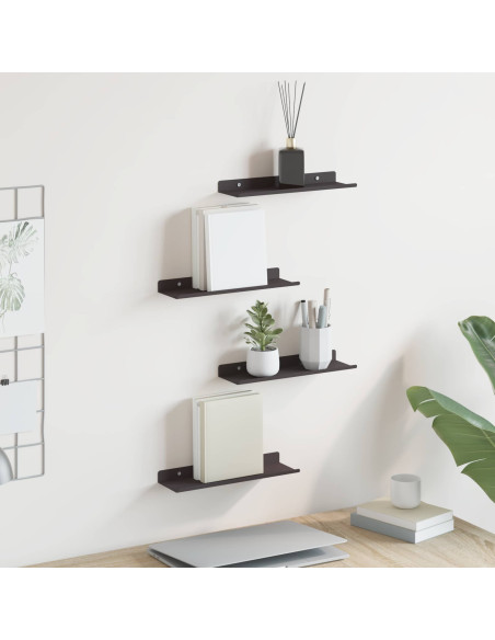 Scaffale da parete con lo scaffale 4 pcs Nero 30 x 9 x 2,5 cm