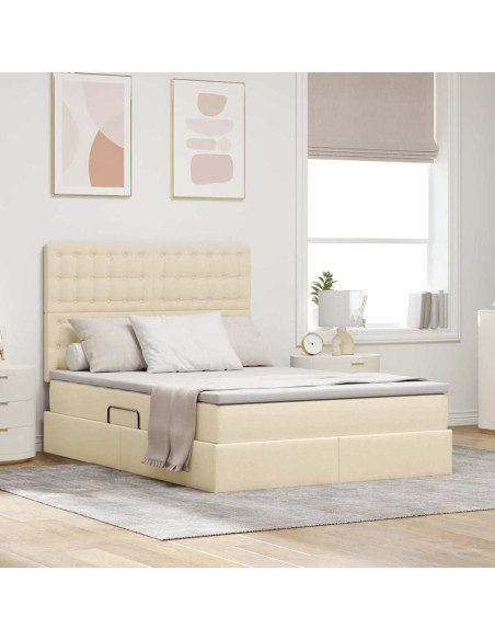 Letto con contenitore e LED Crema 140 x 190 cm Poliestere
