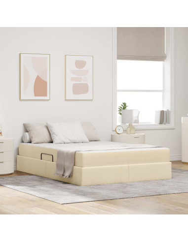 Letto con contenitore e materasso Crema 140 x 190 cm Poliestere
