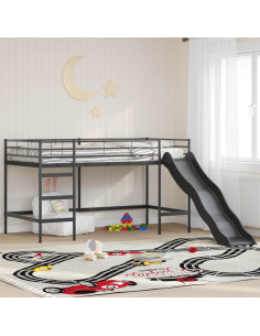 Letto loft per bambini con scivolo Nero e antracite