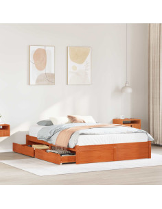 Struttura del letto 3 pcs Marrone cerato Legno di Pino Massello