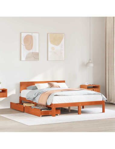 Struttura del letto 3 pcs Marrone cerato Legno di Pino Massello