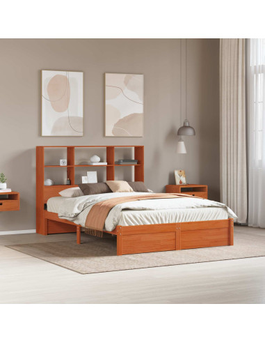 Struttura del letto con testiera contenitore Marrone Cera