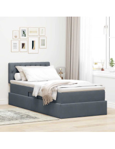 Letto con contenitore e LED Grigio scuro 90 x 200 cm Velluto