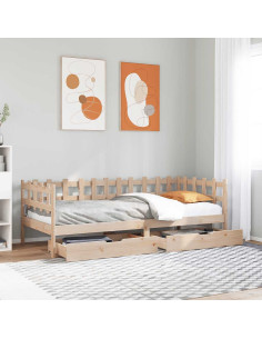 Dormeuse con Cassetti 90x190 cm in Legno Massello Pino 2