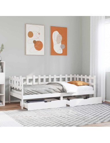 Dormeuse con Cassetti Bianco 90x190 cm Legno Massello di Pino
