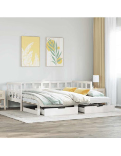 Letto Estraibile con Cassetti senza Materasso Bianco 90x190 cm