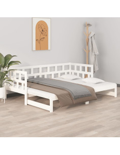 Dormeuse Estraibile Bianca Legno Massello di Pino 2x(80x200) cm 2