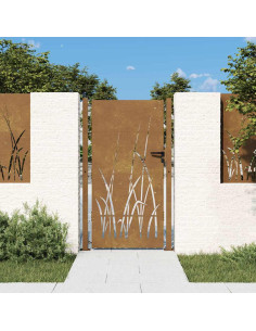 Cancello da giardino 100x175 cm in acciaio Corten con design erba