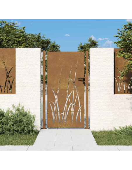 Cancello da giardino 100x175 cm in acciaio Corten con design erba