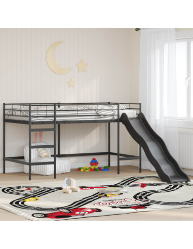 Letto loft per bambini con scivolo Nero e antracite 90 x 200 cm